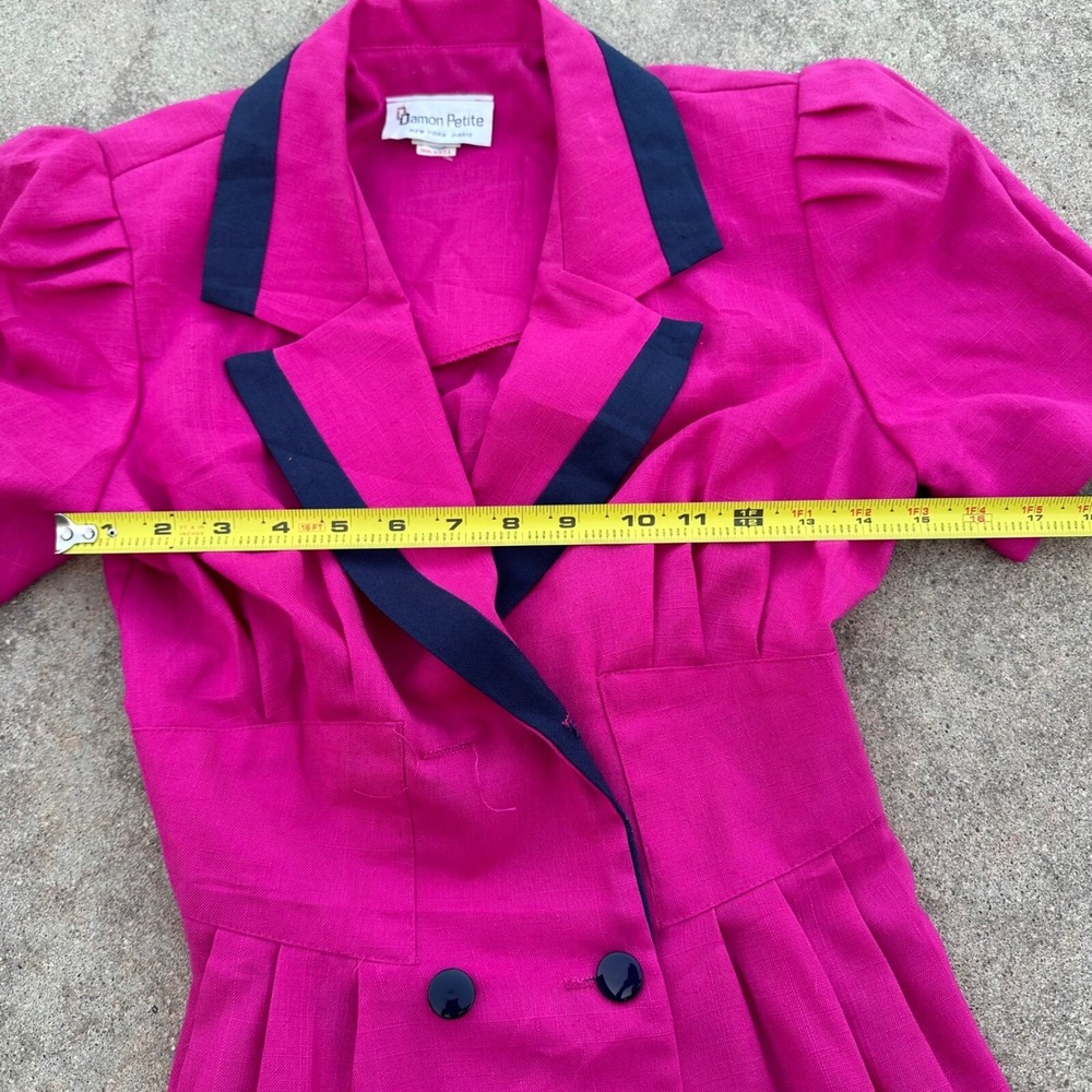 Damon Petite Vintage 80s Dress Double Breasted Pink Career Party Size 4 - Picture 5 of 13